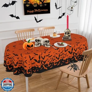 Ovale Halloween Tischdecke 60x84 Zoll, Halloween Tischdecken Oval Fledermaus Spinne W - Bild 1 von 5