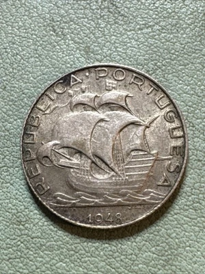 Moneda de plata mundial Portugal 1948 2 1/2 Escudos veleros exploración en muy buen estado/excelente Foto 1 de 4