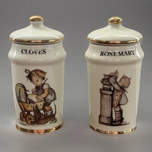 2 Hummel Danbury Spice Jars Cloves Rosemary Lids Porcelain Gold Trim Japan 1987 - Picture 1 of 15