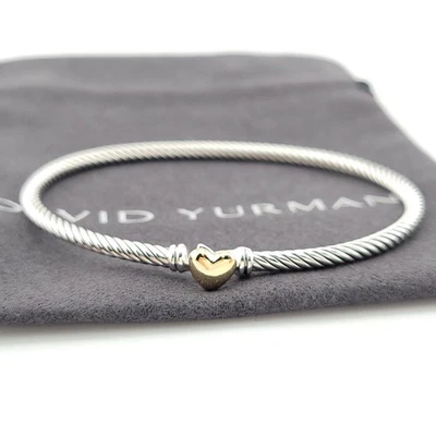 Brazalete Estación Corazón David Yurman Classis Cable 3mm Plata Esterlina Oro 18k Foto 1 de 4
