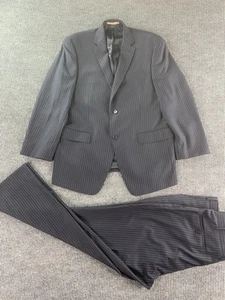 Joseph Abboud Suit 42 R Blue Wool Striped Luxury Premium Jacket Pant Set 36x31 - Picture 1 of 24