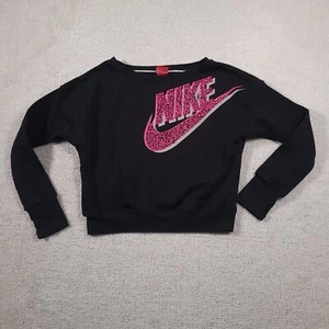 Nike Sportswear Sweatshirt Youth Girls XL Black Pink Logo Oversized Crop - Picture 1 of 12