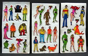 3 Super 7 Hero Bösewicht Marvel DC Comics geschwollene Aufkleber Blätter alter Laden Lager #1 - Bild 1 von 4