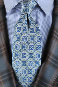 Lord R Colton Studio Tie - Graty & Blue Geometric Printed Silk Necktie NEW - Picture 1 of 4