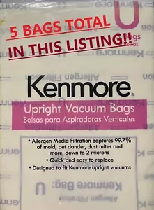 5 Kenmore Upright Vacuum Bags- Allergen Filtration- Model # 54322 for STYLE U - Picture 1 of 4