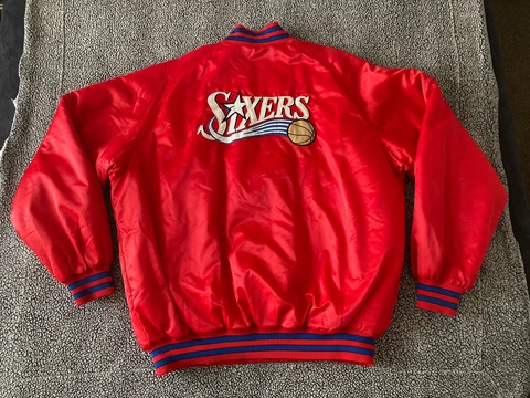 Vintage Y2K Nike Team 76Ers Philadelphia Satin Bomber XL Snaps Iverson Script Cover