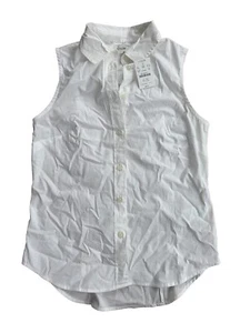 NEW J.CREW BUTTON UP SHIRT Cotton Sz XS Extra Small White Sleeveless Collared - Picture 1 of 7