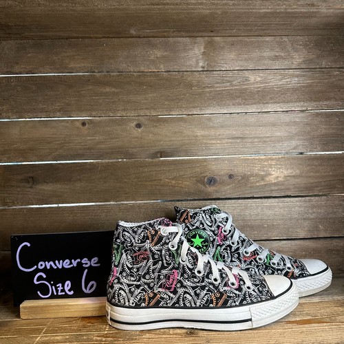 Scarpe sneakers alte donna Converse Chuck Taylor vintage nere fluo taglia 6 M