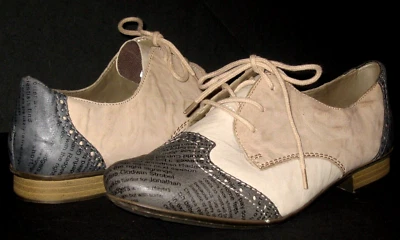 LKNU Women RIEKER Soft Leather Lace-Up Newsprint Wingtip Loafers Shoes 40/9-9.5 - Image 1 of 4