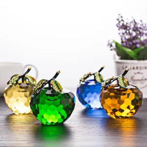 60MM Color Crystal Apple Figurine Collectible Glass Fruit Ornament Home Decor - Picture 1 of 54