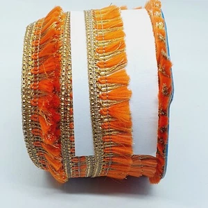 Orange Gold Fransenborte Indischer Zopf Deko Tanzband 2,5cm - Bild 1 von 1