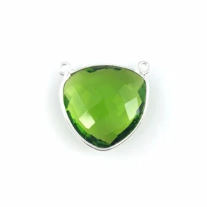 Bezel Gem Links - Sterling Silver - Large Trillion - 18mm - Peridot Quartz -1pc - Picture 1 of 3
