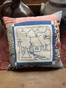 Primitive Stitchery Vintage Embroidery 3 Bears Cottage Home Pillow Patchwork - Picture 1 of 1