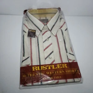 Vintage NWT Rustler X-Long Tails Mens 16.5 34/35 Western Snap Striped Beige NOS - Picture 1 of 12