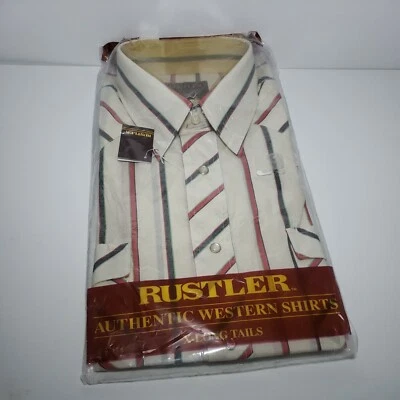 De colección Nuevo con Etiquetas Rustler X-Long Tails Para Hombres 16.5 34/35 Western Snap Rayas Beige Nuevo de Lote Antiguo Foto 1 de 4