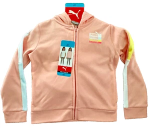 Puma Girls Size 5 3 Piece Set Salmon Pink Hoodie T-Shirt Gray Leggings Jogger - Picture 1 of 3