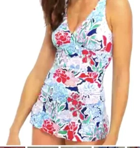 Crown and Ivy M (8/10) Swimsuit 1 Piece Floral Shape Support Tummy Control NWT - Picture 1 of 12