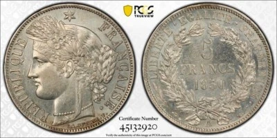 1850-A France 5 Francs, Ceres (2nd Republic) - PCGS AU Detail - Image 1 of 3
