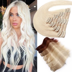 Ombre Real Echthaar Clip In Hair Extensions Haarverlängerung 8 Tressen Haarteile - Bild 1 von 39