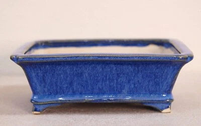 Japan Quality Bonsai Pot SURUGA SEIZAN 6.1"(15.5cm) Blue Glazed Rectangle K025 - Image 1 of 4