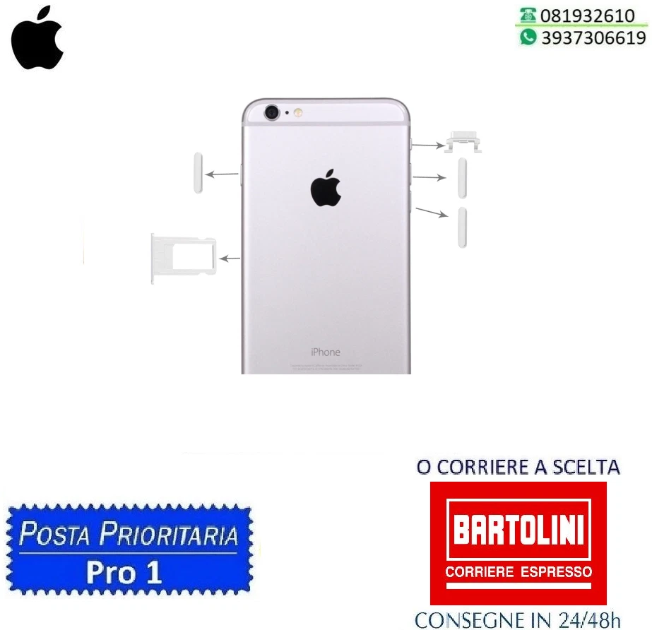 TASTI SLOT SIM PER APPLE IPHONE 6 PLUS VOLUME ACCENSIONE SPEGNIMENTO ARGENTO - Immagine 1 di 1