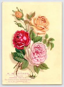 Victorian Trade Card Embossed Roses, R.M. Snyder, Browning King, Philadelphia - Bild 1 von 2