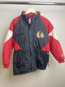 Vintage Logo 7 Chicago Blackhawks Puffer Jacket Youth Large 14-16 NHL Nero - Foto 1 di 11