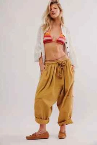 Free People Kahlani Harem Pull-On Cropped Pants, Harvest Gold, X-SMALL, BNWT £88 - Picture 1 of 9