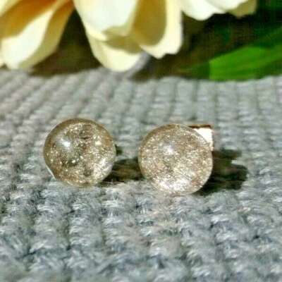 Ohrstecker Cabochon Silber Glitzer Grau Glas Handgemacht Ohrring Nickelfrei 14 - Bild 1 von 4