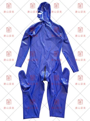 Traje de gato de goma de látex azul oscuro ojos abiertos nariz boca cremallera trasera 0,4 mm Foto 1 de 4