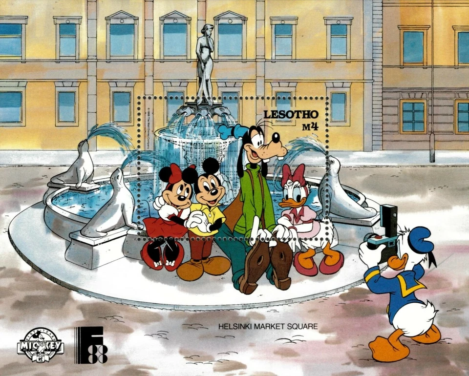 Lesotho 1988 - Disney, Mickey Photo at Helsinki Square - Souvenir Stamp - MNH - Image 1 of 1