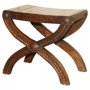 VINTAGE ENGLISH OAK JACOBEAN STYLE HAND CARVED STOOL PART OF A LARGE SUITE - Picture 1 of 16