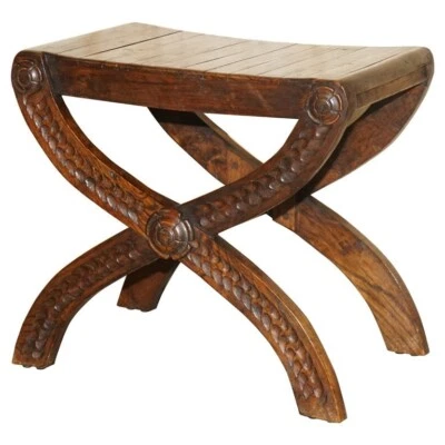 VINTAGE ENGLISH OAK JACOBEAN STYLE HAND CARVED STOOL PART OF A LARGE SUITE - Image 1 of 4