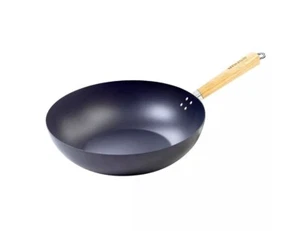 Wok en acier au carbone avec poignée 11 pouces wok artisanal traditionnel en carbone martelé - Photo 1/5