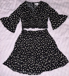 Girls Floral/Black 2-Piece Skirt Set Size 12 - Picture 1 of 5