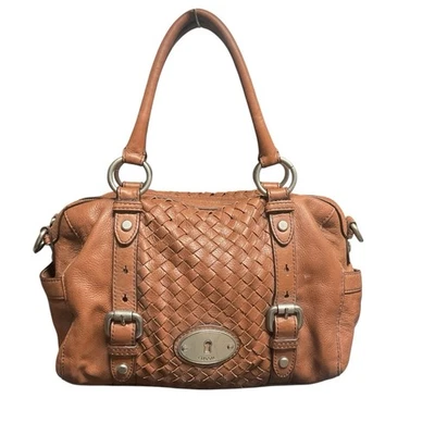 Fossil Maddox Satchel Brown Leather Bag Top Handle Rare - Image 1 of 4