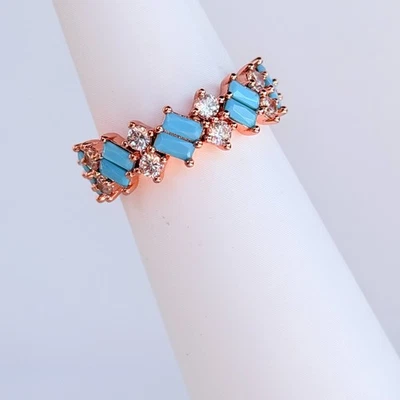 "Кольцо для вечеринки с бомбой размер 7 RBP6794 ""A Band of Wonder"" бирюзовый магнезит на розовом золоте" - Изображение 1 из 4