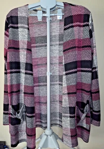 Womens Cardigan Duster sweater Size 2XL - Checkered Burgundy/Gray/Black/White - Picture 1 of 5