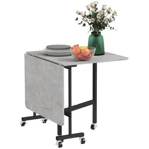 HOMCOM Drop Leaf Table with Wheels Folding Dining Table for Small Spaces, Grey - Picture 1 of 12