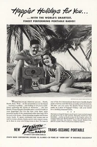 1947 Zenith Radio: Happier Holidays Vintage Print Ad - Picture 1 of 1