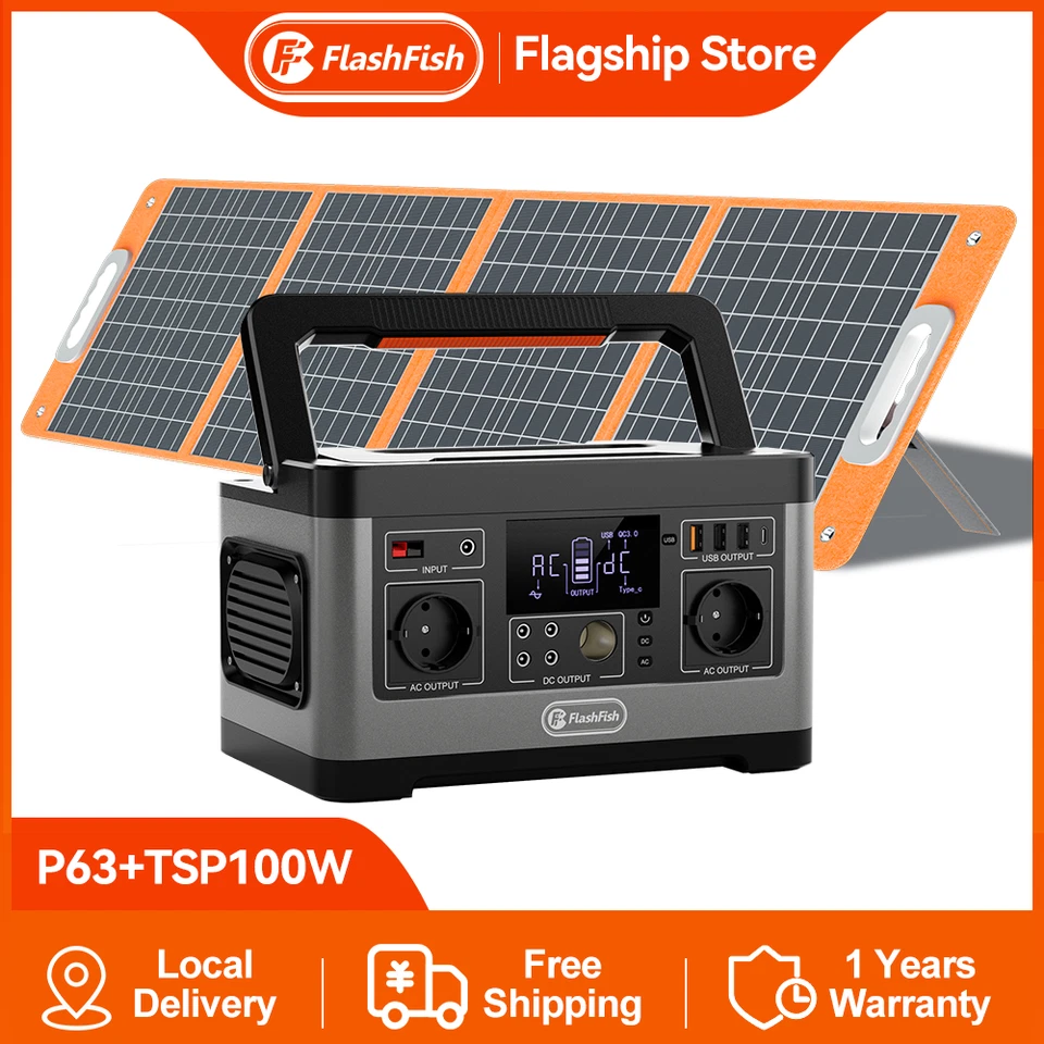 FlashFish P63 Solargenerator Li-Ion 520Wh 500W Optional Mit 100W 18V Solarpanel