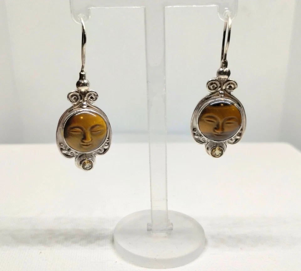 Серьги из чистого серебра с круглой лунной богиней тигровый глаз и цитрин Sajen  - Изображение 1 из 4