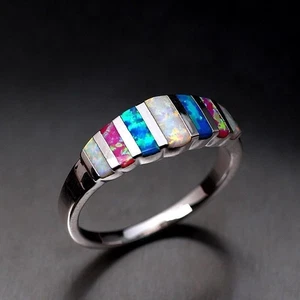 Mehrfarbige wunderschöne 925 Silber gefüllte Ringe Opal Ringgröße 6-10 Damen Hochzeit - Bild 1 von 7