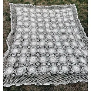 Domestications Crochet Lace Tablecloth rectangular 72" x 108" Cotton Beige - Picture 1 of 5
