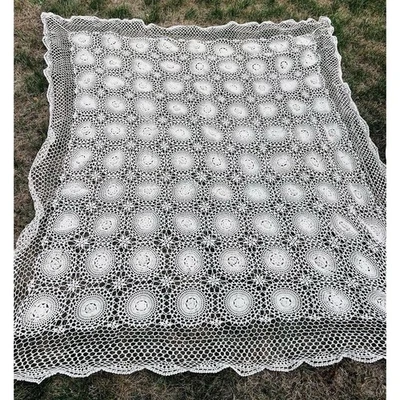 Domestications Crochet Lace Tablecloth rectangular 72" x 108" Cotton Beige - Image 1 of 4