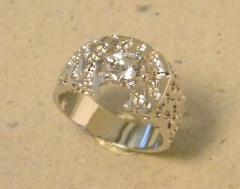 Мужской большой солитер CZ самородок подкова моды кольцо родия покрытием размер 10,5 - Изображение 1 из 1