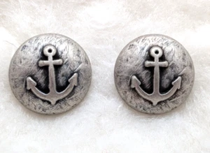Lot of Two Metal Anchor Nautical Button Vintage Silver Finish Shank 7/8" 23mm - Picture 1 of 5