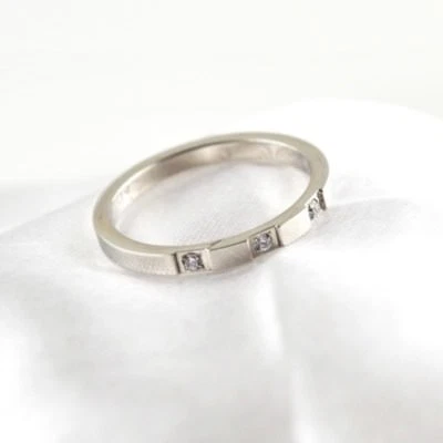 Anillo de cola de tres piedras de acero de titanio/plata oro rosa/plata para mujer talla 4-10 Foto 1 de 4