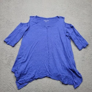 Camisa Soft Surroundings Mujer ' Pequeña Azul Lino Manga Corta Hombro Frío - Imagen 1 de 13