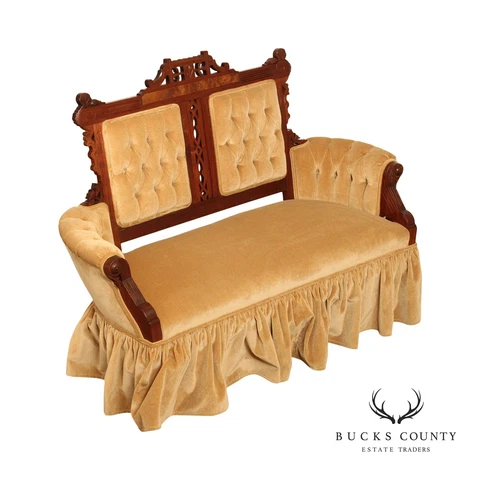 Victorian Eastlake Antique Carved Walnut and Tufted Loveseat Sofa Cover